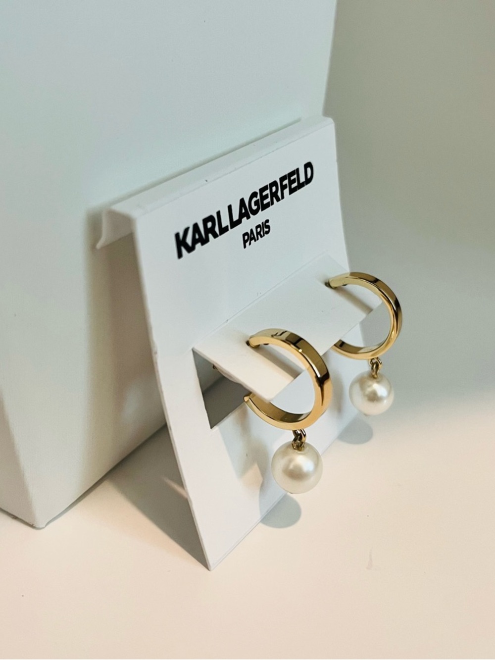 KARL LAGERFELD PARIS
Gold-Tone Imitation Pearl Charm Hoop Earrings - Picture 2 of 5